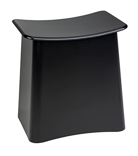WENKO Taburete de baño Wing, 2 en 1, asiento y cesto de ropa sucia, con tapa y bolsa para colada extraíble, plástico de calidad óptima, cubo para ropa con capacidad de 33 L, 45 x 48 x 33 cm, negro