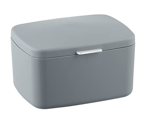Wenko Caja de baño con tapa Barcelona gris - Cesta de almacenaje, cesta para el baño con tapa, absolutamente irrompible, Plástico (TPE), 19.5 x 11 x 16 cm, Gris