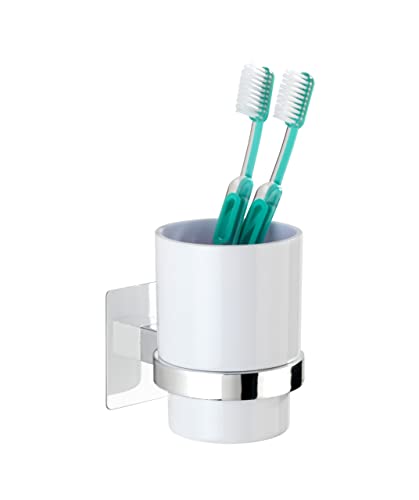 WENKO Turbo-Loc Vaso higiene dental Quadro - Fijación sin taladrar, Plástico (ABS), 7 x 10 x 9.5 cm, Cromo