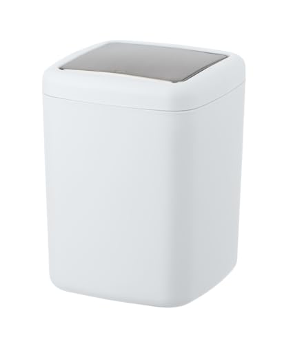 WENKO Cubo con tapa abatible Barcelona blanco 3 l - Cubo de cosmética, absolutamente irrompible Capacidad: 3 l, Plástico (TPE), 15 x 20 x 15 cm, Blanco