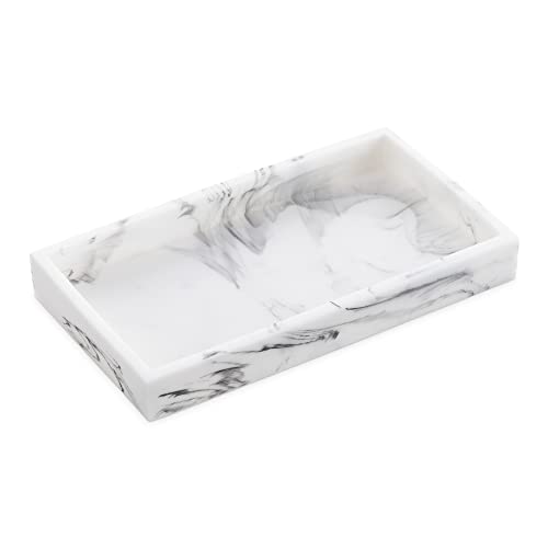 Navaris Bandeja rectangular decorativa blanca - Organizador con diseño de mármol blanco para accesorios de cocina baño escritorio - 23,5 x 12,5 cm