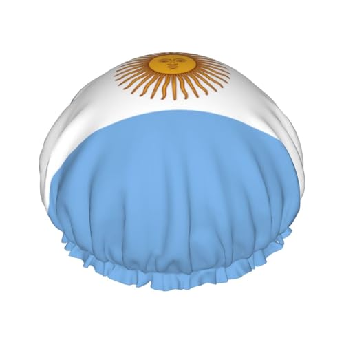 Gorro de ducha impermeable de doble capa con bandera argentina para mujer, accesorio de baño duradero, ligero y portátil para cabello largo