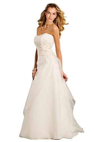 Wedding House MS130039 - Vestido de novia de organza sin tirantes con ribetes y apliques, beige, talla única grande