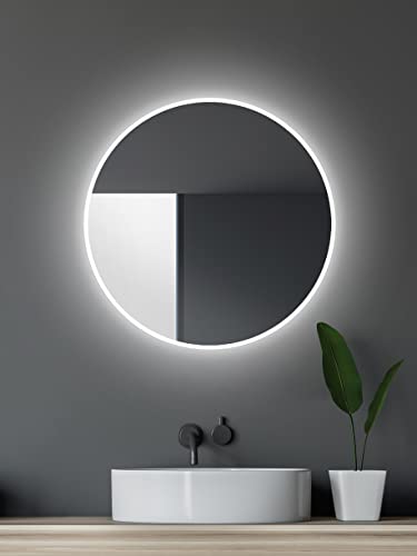 Talos Espejo de baño LED Redondo 60 cm – Espejo con iluminación – Espejo de Pared para baño con Marco de luz – Espejo Redondo de Color Blanco Neutro 4200 Kelvin