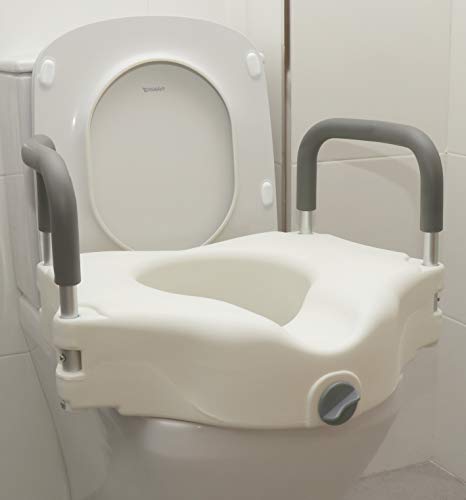 OrtoPrime Elevador WC de espuma Blanco Adulto con Reposabrazos Acolchados - Altura 12 cm - Baño - con Sujeción de Seguridad