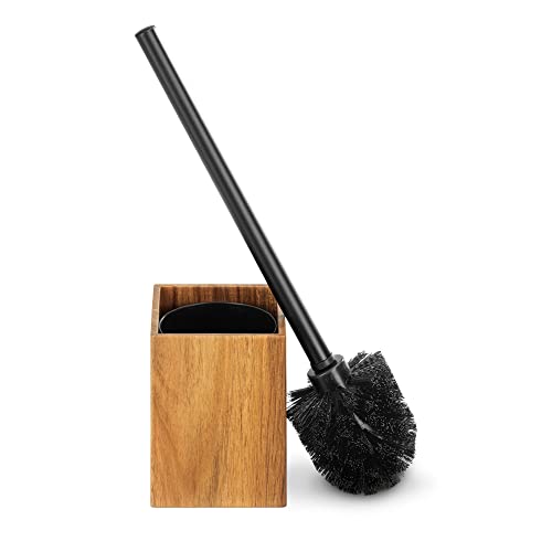 Navaris Escobilla con Soporte de Madera - Set de baño con 1x Cepillo para WC y 1x escobillero de pie de Madera de Acacia Cuadrado - 9 x 9 x 35,5 cm