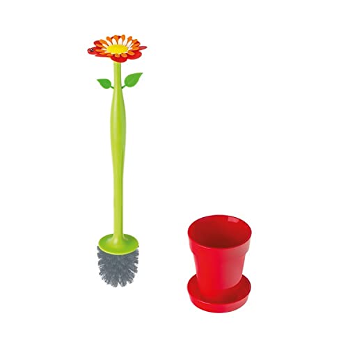 Vigar - Escobilla de Baño - Modelo Flower Power - 11,5 x 11,5 x 48 cm - Limpieza del Inodoro - Accesorio para WC - Escobillero Original de Flor - Rojo