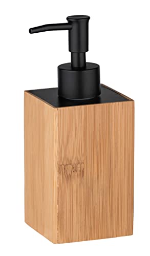 WENKO Dispensador de jabón Padua - Dispensador de jabón líquido Capacidad: 0.21 l, Bambú, 8 x 18 x 7 cm, natural
