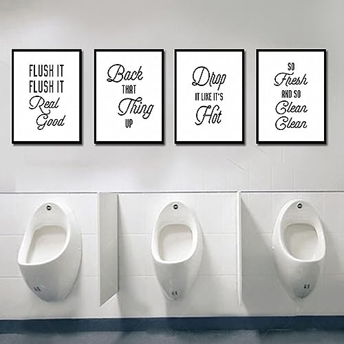 CAOQAO Divertido cuadro para colgar en el cuarto de baño, diseño con texto en inglés, 4 piezas, color rosa (blanco, B)