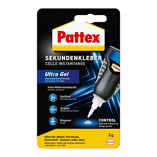 Pattex Ultra Gel Matic Pegamento instantáneo, adhesivo potente y flexible, 3 g de pegamento multiuso resistente a los golpes y al agua para papel, madera, plástico y metal