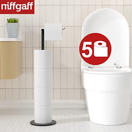 niffgaff Soporte para Papel higiénico Negro de pie para Almacenamiento de Papel higiénico, de Acero Inoxidable, sin Agujeros, para Inodoro, Resistente al Agua