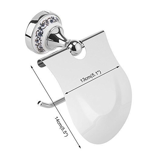 Yosoo - Portarrollos de papel higiénico clásico para baño con deflector impermeable montado en la pared, diseño de porcelana azul y blanco (plata)