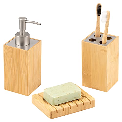 bremermann Juego de baño 3-TLG, bambú, juego de accesorios de baño