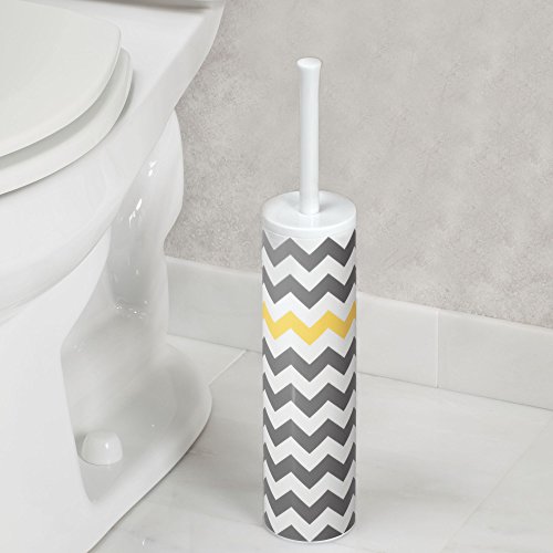 iDesign Una Cepillo de baño, escobilla de váter estrecha con soporte de plástico, blanco, gris y amarillo
