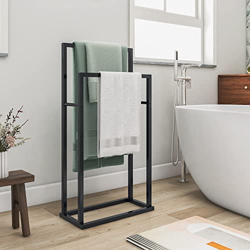 JURMERRY Toallero de pie – Organizador de 2 niveles para baño y toallas, accesorios de baño, color negro