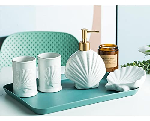 Juego de accesorios de baño de cerámica con concha de mar blanca Juego de accesorios de baño de estrella de mar Juego de 4 piezas para el hogar, baño, hotel (Shell)