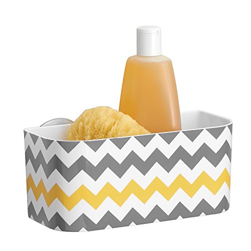 iDesign Una Cesta para ducha, estante de baño de plástico con dos ventosas, gris/amarillo