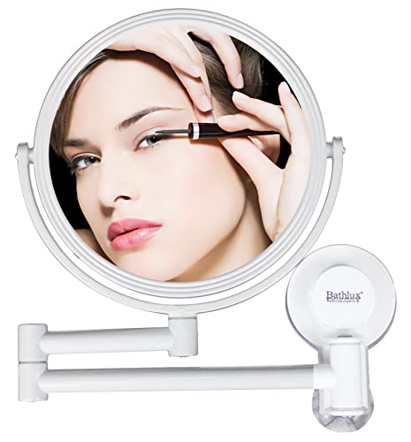 MASMAS Espejo Maquillaje de Pared de Baño con Aumento 1X/2X Cosmético de Doble Cara 360 Giratorio, con Ventosa Instalación Fácil