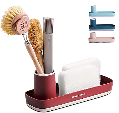 M.S.N Accesorio de cocina, organizador de lavabo, organizador de fregadero, para esponjas, dispensador de jabón y accesorios de vajilla, color rojo
