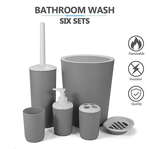 Hoomtaook Accesorios Baño Juego de Accesorios para Baño Set de Baño 6 Piezas Plástico PP no tóxico Gris