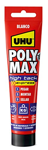 UHU Poly Max High Tack Express, Sellador y Adhesivo de Montaje Extrafuerte, Blanco-165g