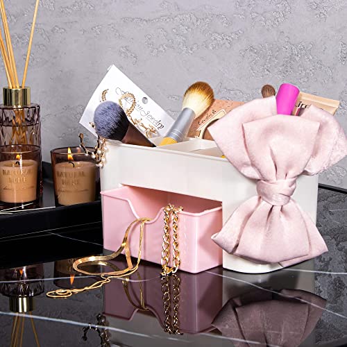 SPRINGOS Joyero con cajón, organizador de cosméticos, pulseras, pendientes, collares, bolígrafos (crema y rosa)