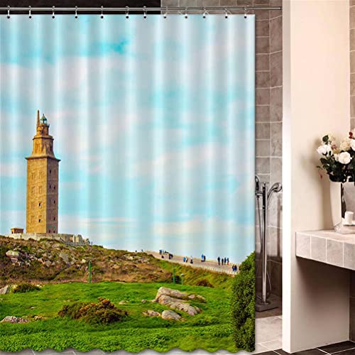 Spain La Coruna - Cortinas de ducha para viajes, paisaje, impermeable, poliéster, decoración de baño, con 12 ganchos