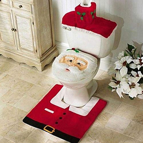 Uten Juego de 3 fundas de asiento de inodoro de Navidad, diseño de muñeco de nieve, diseño de Papá Noel, color rojo para decoración de Navidad y baño, rosso