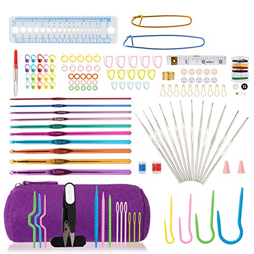 LIHAO - Kit de ganchillo de punto de lana, accesorios completos de 22 agujas de ganchillo, para principiantes, ocio, creativos para mujer, regalo de cumpleaños, fiesta, madre, Navidad,