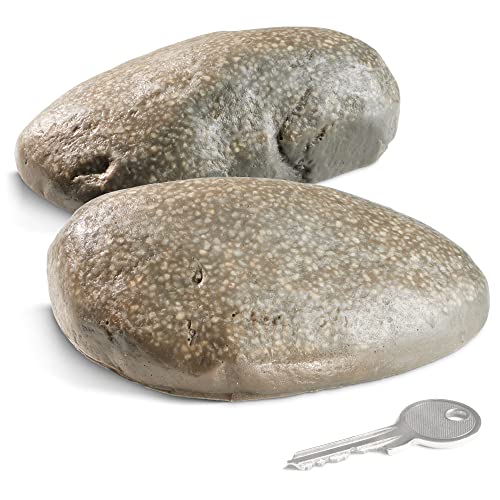 com-four® 2X Piedra Clave Pebblestone - Piedra con Compartimento Secreto - Escondite de Llaves con Aspecto de Piedra - Piedra de Geocaching (2 Piezas - Plano)
